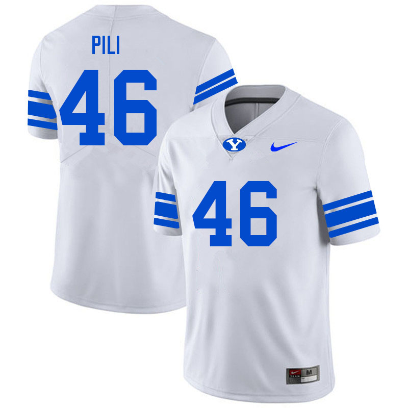 Men #46 Logan Pili BYU Cougars College Football Jerseys Sale-White